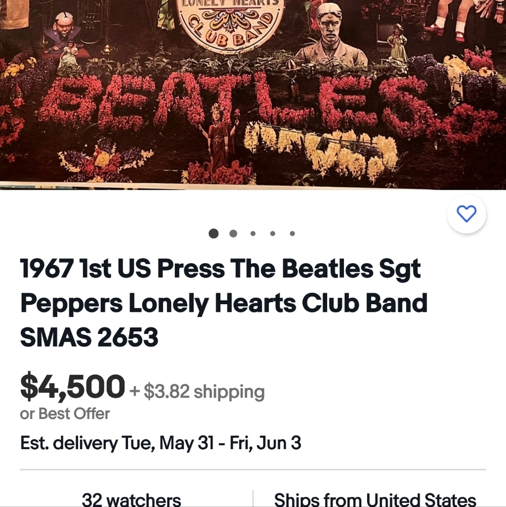 Vintage 1st press Beatles Sgt Peppers Lonely Hearts Club Band SMAS 2653